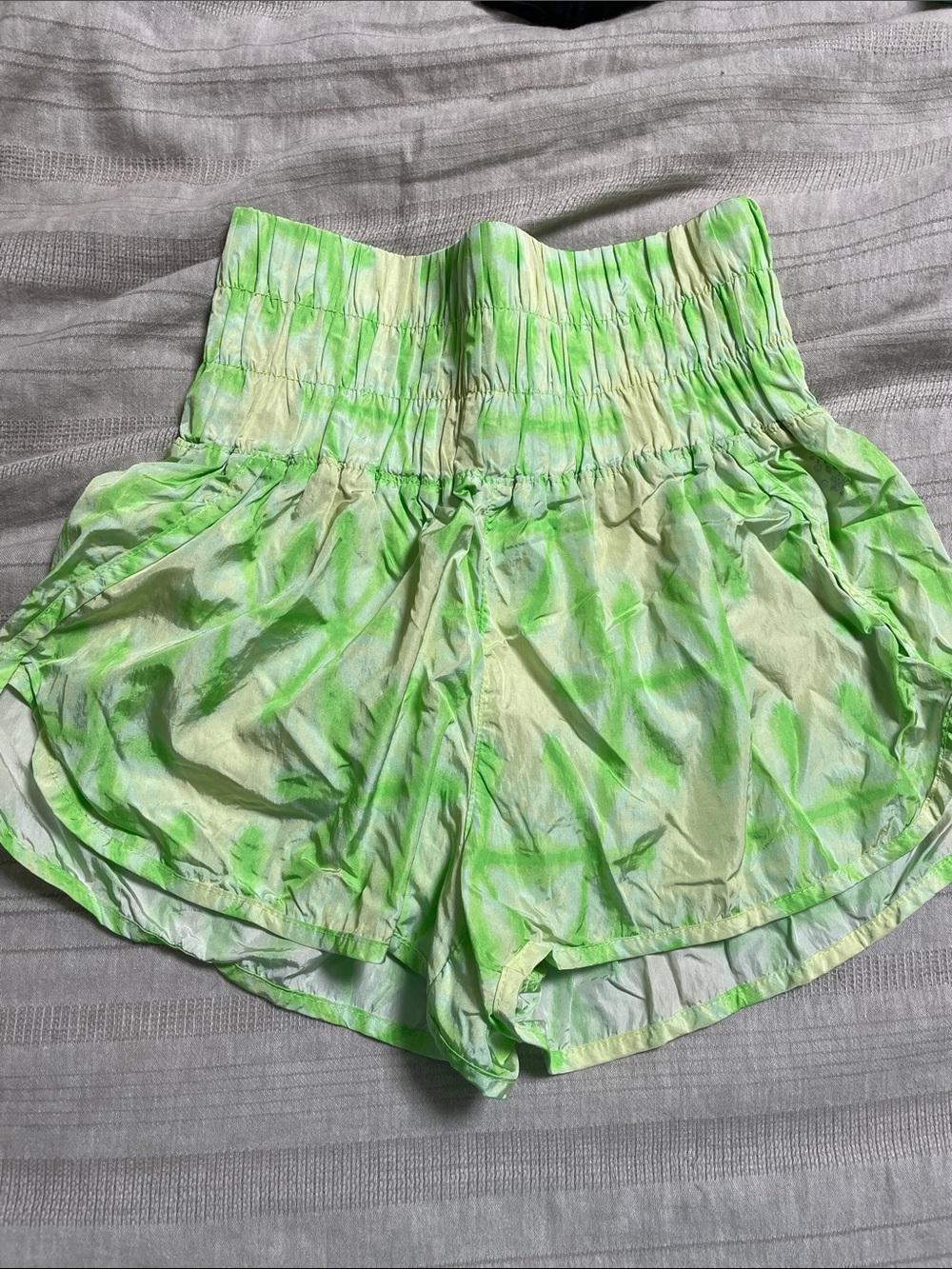 High-Waist Way Home Smocked Neon Green Tie-Dye Women's Shorts